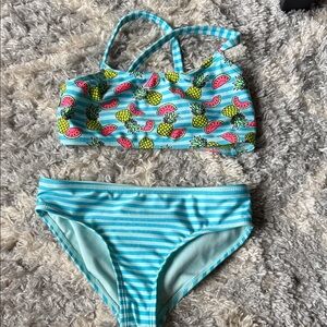 Gymboree Aqua Striped Bikini with Fruit Pattern